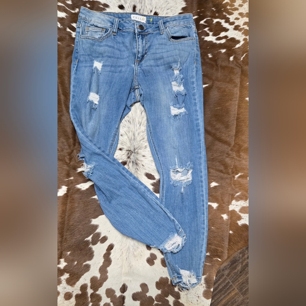 Cello Medium Blue Ripped Skinny Jeans